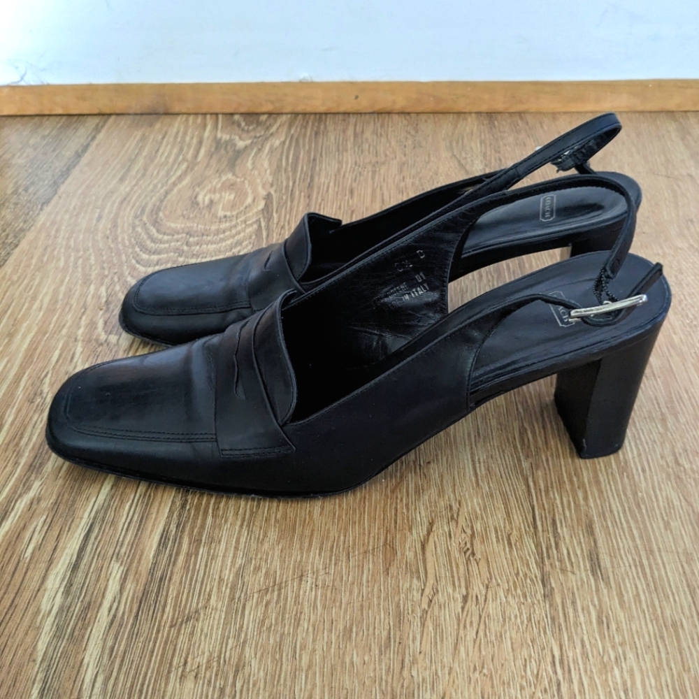 Vintage Coach Italian Leather Square Toe Sling Back Heels "Breene" Size 8.5
